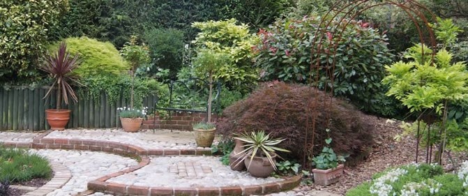 A resident's garden patio with potted plants